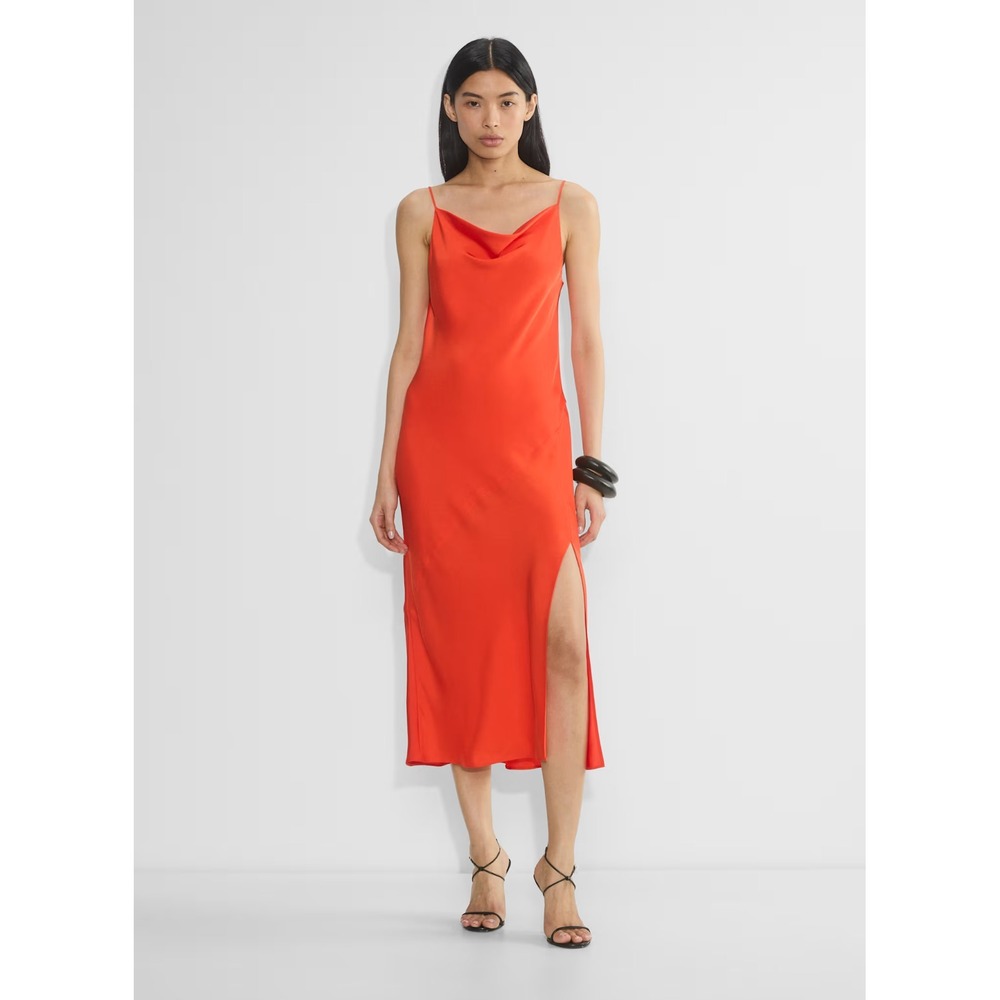 Aritzia Babaton Fonda Satin Midi Dress-Cowl Neck Sexy Slip Dress-Poppy Red-Sz Sm - Picture 15 of 15